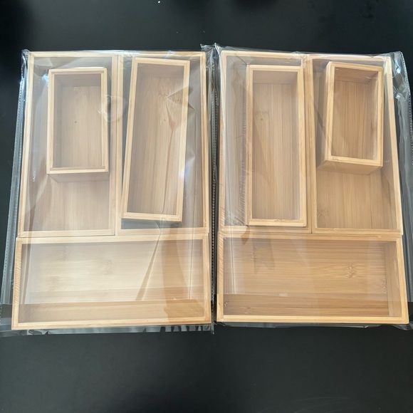 NEW SEALED 2 SET TEICUI Pure Natural Bamboo Drawer Kitchen Organizer - Picture 4 of 11